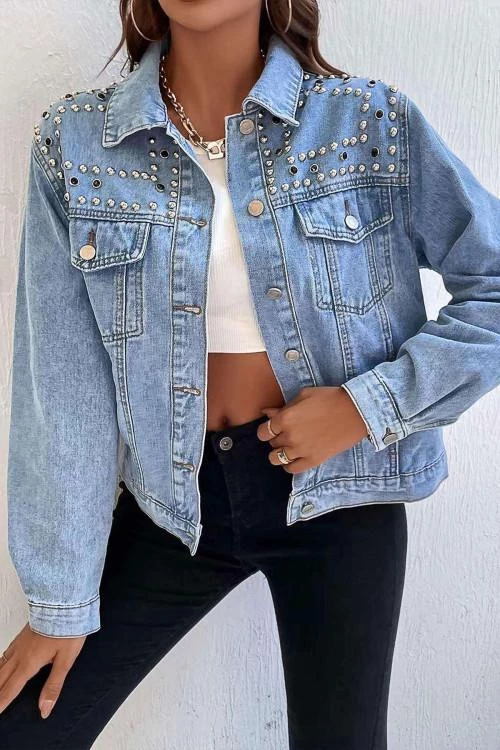 Women's denim jacket with decorative stones